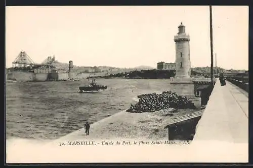 AK Marseille, Entrée du Port, le Phare Sainte-Marie, Leuchtturm