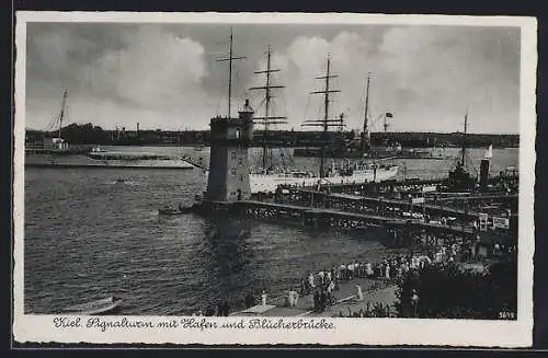 AK Kiel, Signalturm mit Hafen und Blücherbrücke