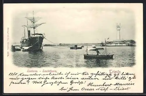 AK Trieste, Lanterna / Leuchtturm, Schiff und Boote am Hafen