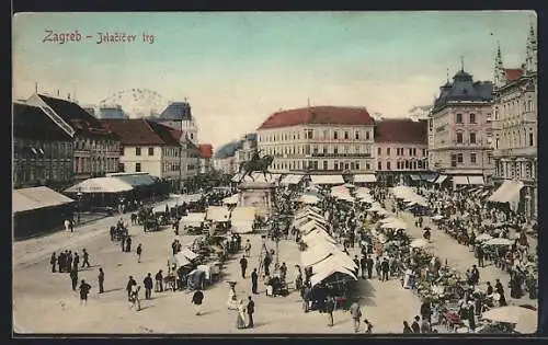 AK Agram, Jelacicplatz mit Denkmal