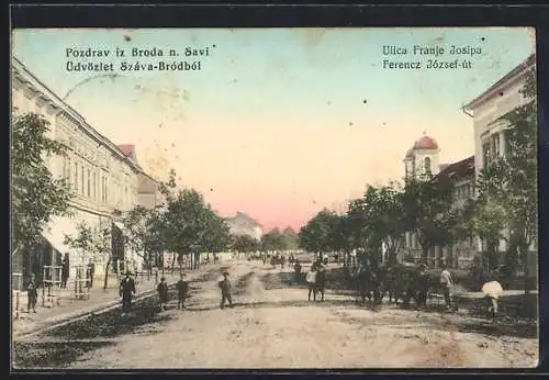 AK Brod n. S., Dr. A. Trumbica ulica, Blick zur Kirche