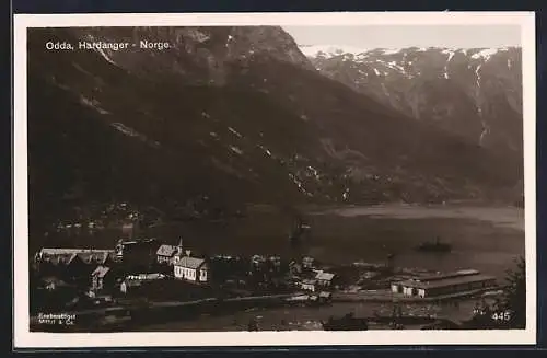 AK Odda /Hardanger, Panorama mit Booten