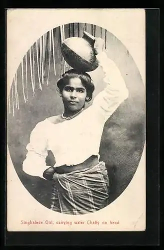 AK Singhalese Girl carrying water Chatty on head