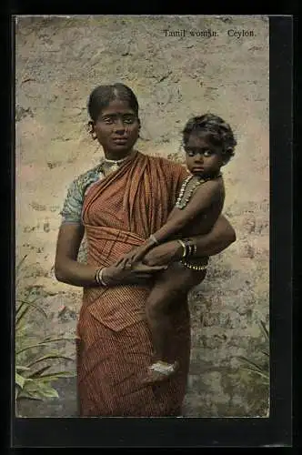 AK Ceylon, Tamil Woman, Tamilin mit Kind