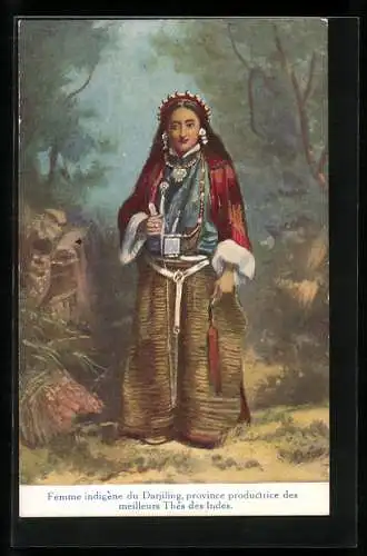 Künstler-AK Femme indigene du Darjiling, indische Frau im Gewand