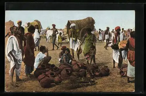 AK Ostindien, indische Topfhändler auf dem Markt