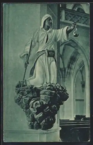 AK Kutná Hora, Die Statue eines mittelalterlichen Bergknappen in der St. Barbara-Kirche