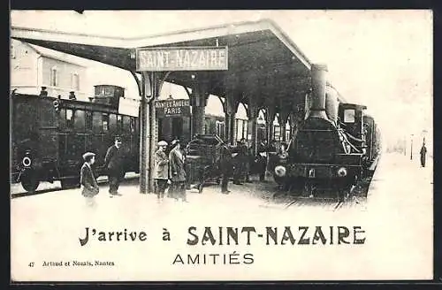 AK Saint-Nazaire, Dampflokomotive im Bahnhof