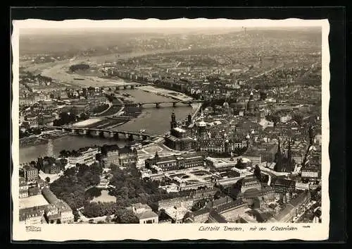 Foto-AK Walter Hahn, Dresden, Nr. 10256: Dresden, Luftbild mit den Elbbrücken