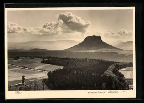 Foto-AK Walter Hahn, Dresden, Nr. 13100: Lilienstein, Panorama des Elbsandsteingebirges