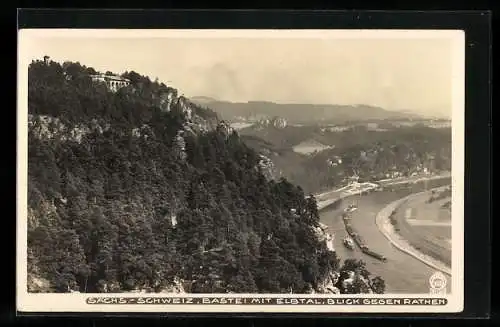 Foto-AK Walter Hahn, Dresden, Nr. 3935: Rathen /Sächs. Schweiz, Bastei mit Elbtal