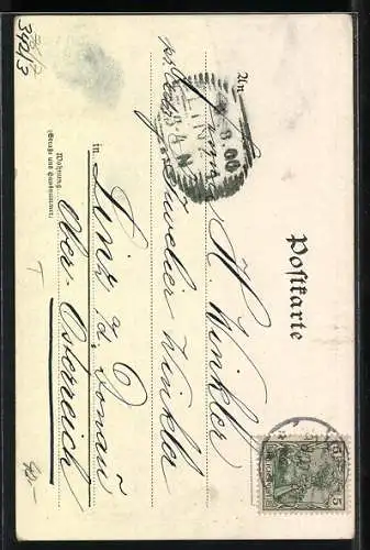Lithographie Trechtingshausen, Burg Rheinstein mit Schiffen auf dem Rhein im Hintergrund