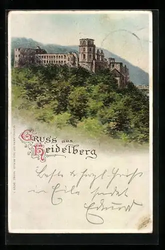 Lithographie Heidelberg bei zunehmenden Mond