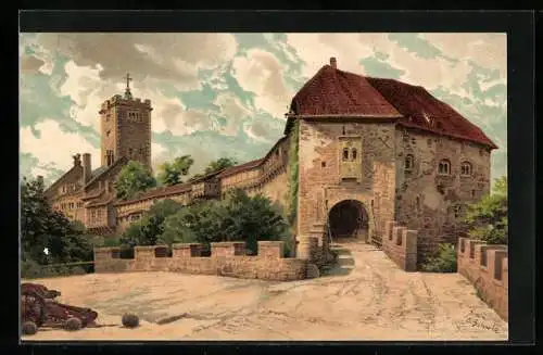 Künstler-AK Eisenach, die Wartburg von Norden gesehen