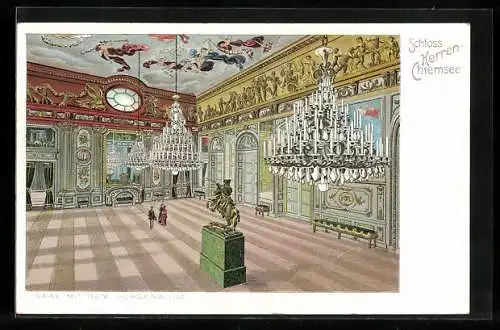 Lithographie Schloss Herren-Chiemsee, Saal mit dem Ochsenauge