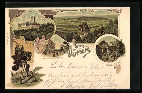 Lithographie Die Wartburg, Landgrafenhaus und Hofraum