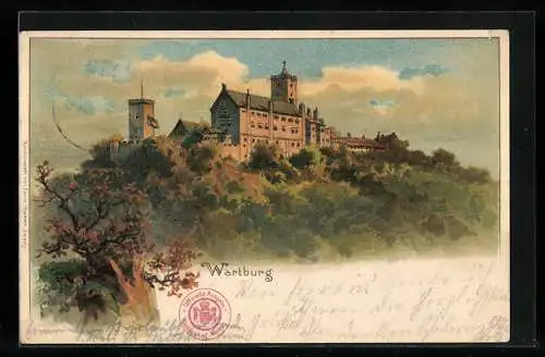 Lithographie Wartburg, herbstliche Totalansicht