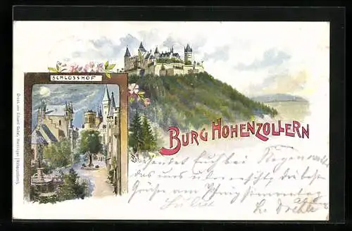 Lithographie Die Burg Hohenzollern, Schlosshof