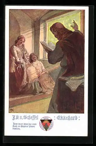 Künstler-AK Deutscher Schulverein Nr. 493: J.V. Scheffel, Ekkehard, Lesung am Fenster, junge Damen