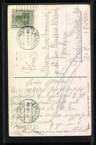 Künstler-AK Stengel & Co. Nr. 29673: Gruss aus der Welt, Frau am Fenster von G. A. Kuntz