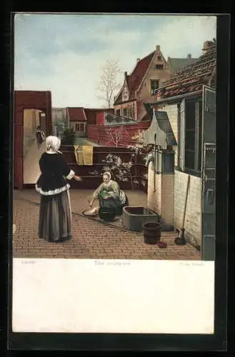 Künstler-AK Stengel & Co. Nr. 29950: The courtyard, Frauen am Brunnen von P. de Hooch