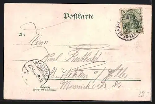 Lithographie Löwenhain, Gasthof, Teilansicht