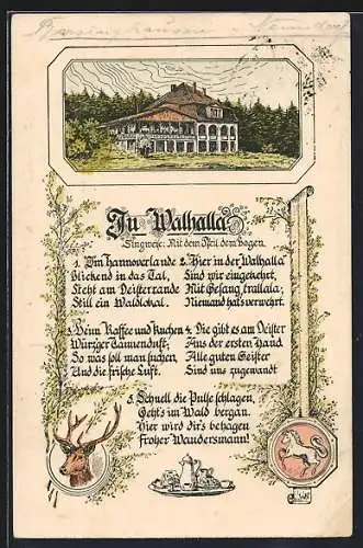 Künstler-AK Hohenbostel / Deister, Gasthof Walhalla