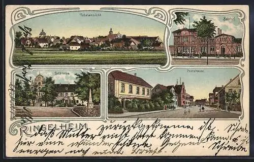 Lithographie Ringelheim, Bahnhof, Schloss, Poststrasse, Gesamtansicht