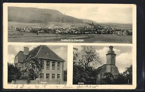 AK Ausbach b. Hersfeld, Teilansicht, Kirche, Schule