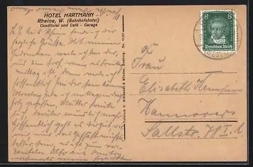 AK Rheine, Ansicht vom Hotel Hartmann