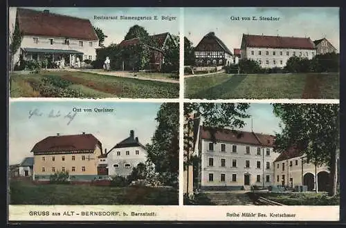 AK Alt-Bernsdorf b. Bernstadt, Restaurant E. Belger, Gasthof Rote Mühle, Gut von E. Steudner