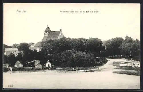 AK Penzlin, Penzliner See mit Blick auf den Ort