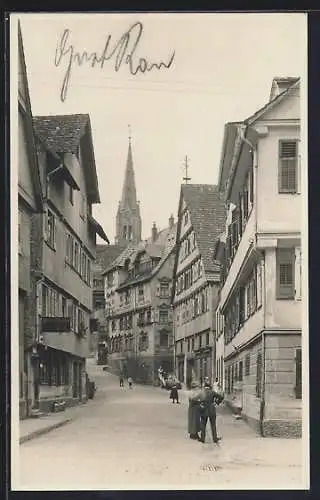 Foto-AK Calw, Altstadtstrasse mit Peter-und-Paul-Kirchturmspitze