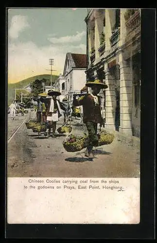 AK Hongkong, Chinese Coolies carrying coal from the ships to the godowns on Praya, East Point