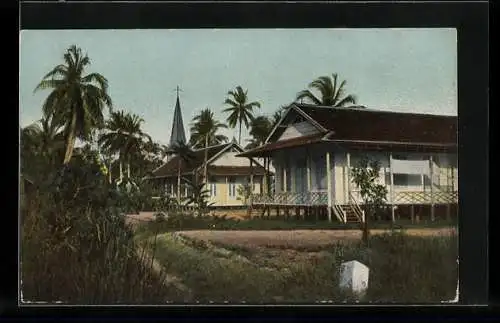 AK Bandjermasin /Borneo, Kirche und Schulhaus