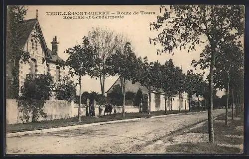 AK Neuillé-Pont-Pierre, Route de Tours, Roseraie et Gendarmerie