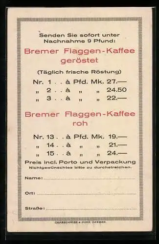 AK Bestellkarte des Bremer Flaggen-Kaffee-Vertriebes