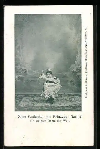 AK Liliputaner, zum Andenken an Prinzess Martha, der kleinsten Dame der Welt