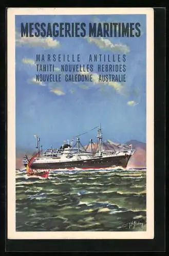 Künstler-AK Messageries Maritimes Marseille Antilles Tahiti..., Passagierschiff