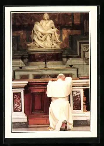 AK Papst Johannes Paul II. kniend vor einer Marienstatue