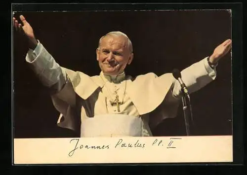 AK Papst Johannes Paul II. hinter einem Mikrophon