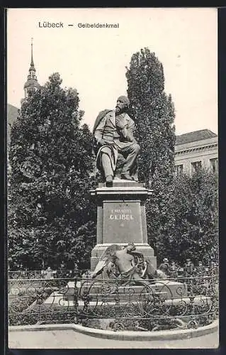 AK Lübeck, Geibeldenkmal mit Statue