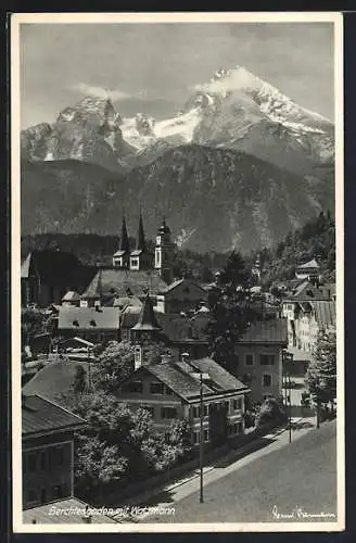 AK Berchtesgaden, Ortsansicht gegen den Watzmann