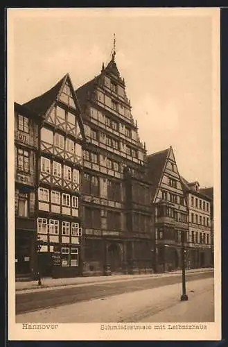 AK Hannover, Schmiedestrasse mit Leibnizhaus