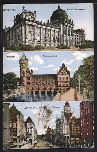 AK Hannover, Provinzialmuseum, Flusswasserkunst, Georgstrasse mit Passage