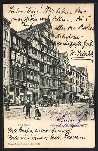 AK Hannover, Leibnizhaus mit Gasthof von E. Bode