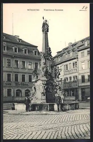 AK Würzburg, Vierröhrenbrunnen, Domstrasse