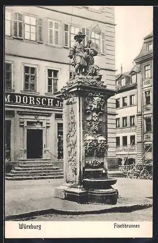 AK Würzburg, Fischbrunnen auf dem Fischmarkt