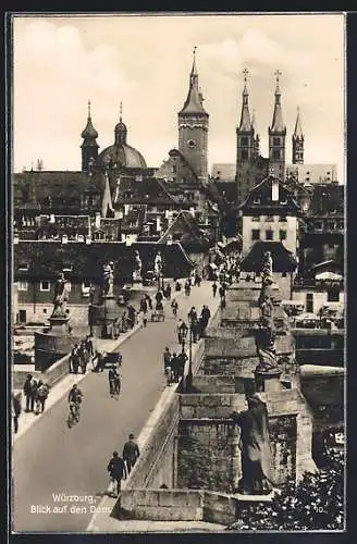 AK Würzburg, Brücke mit Blick auf den Dom