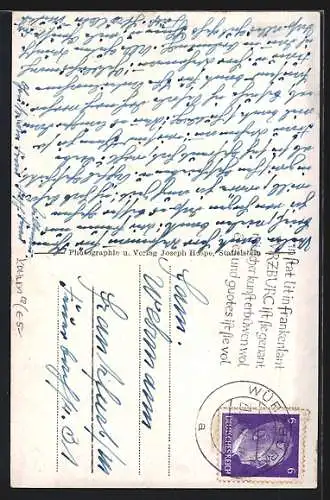 AK Würzburg, Rathaus und Dom im Wein-Passepartout